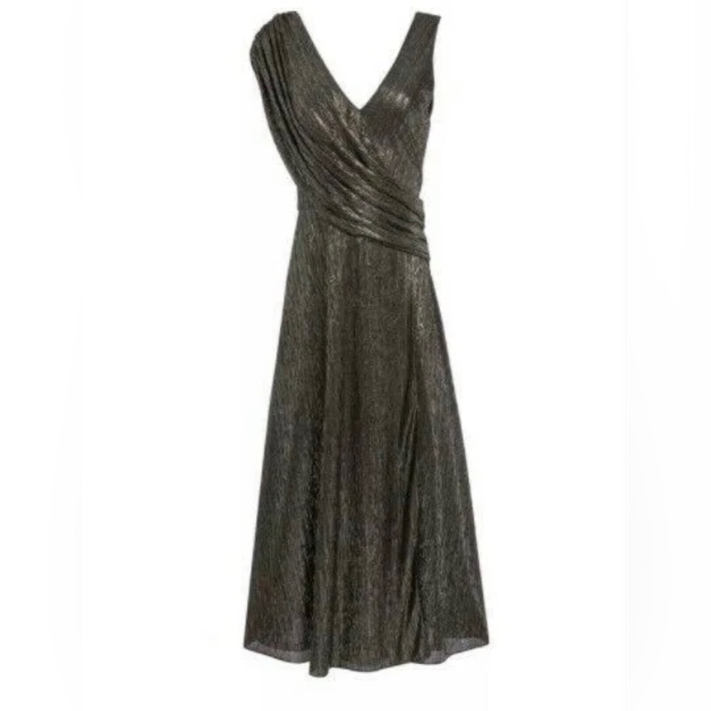 Alice & Olivia metallic drape front Roxy dress. Size 6. - Picture 5 of 9